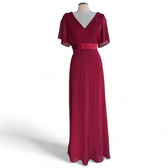 Brand New Chiffon Double V Neck Flared Sleeve Floor Length Evening Dress / Gown - Picture 1 of 13